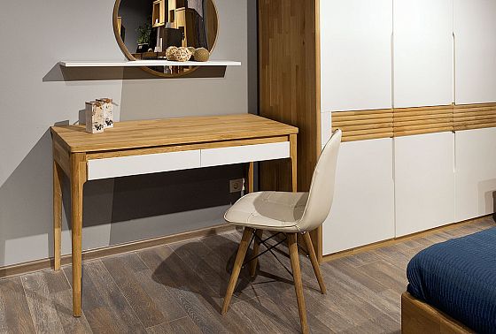 Зеркало настенное с полкой "Уоллстрит" (круглое) массив дуба 9