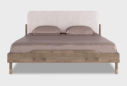Кровать "Меридиан" (мягкое изголовье); без основания, без матраса; *А-017.160М; (1600x2000); к-торфяной дуб; Tiffany 2 Beige