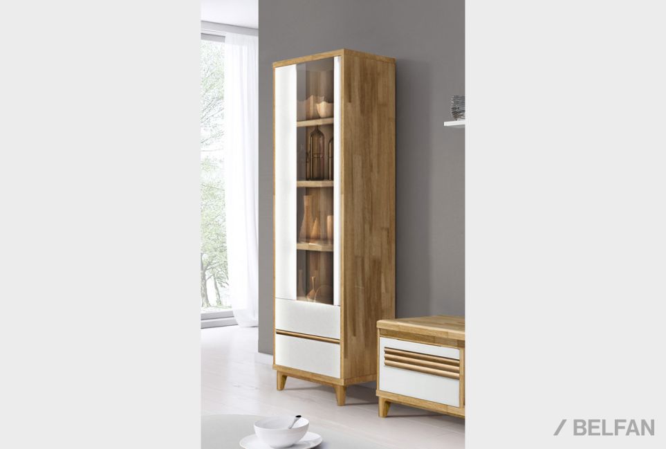 Шкаф с витриной 1-но дверный "Уоллстрит" (левый) массив дуба, МДФ 1