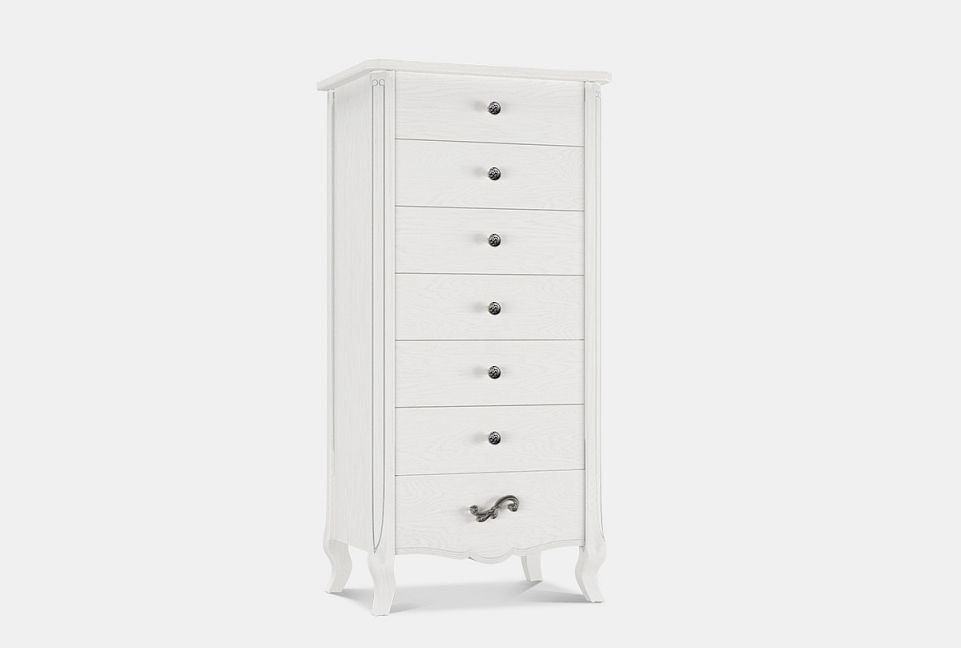 Комод "Катрин" высокий; альба с серебряной патиной