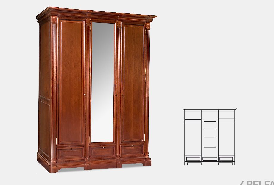 Шкаф для платья и белья "Престиж" 23 массив и шпон берёзы 1