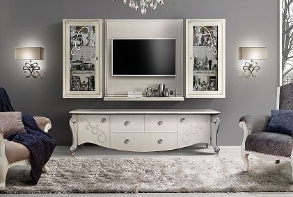 Шкаф навесной с декором, стекло "Луиза" (левый)