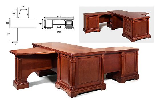 Стол рабочий с приставками "Престиж" массив и шпон берёзы 5