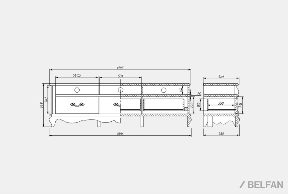 Тумба под ТВ "Тэфи" массив и шпон дуба 2