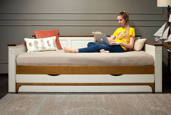 Кровать-диван под два матраса "Бриансон" массив и шпон дуба, МДФ 18