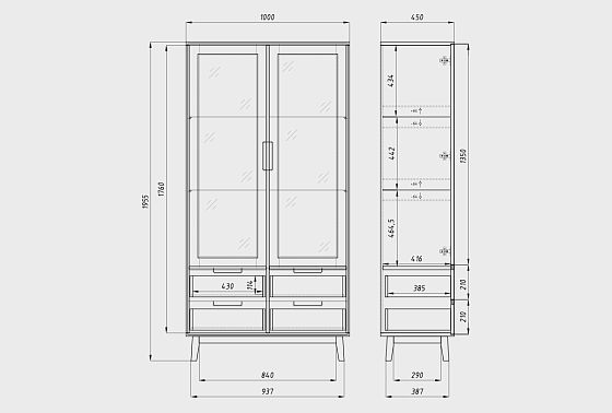 Шкаф с витриной 2-х дверный "Ирвинг" массив дуба 9