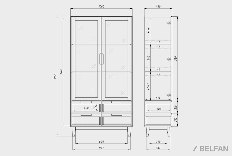Шкаф с витриной 2-х дверный "Ирвинг" массив дуба 4