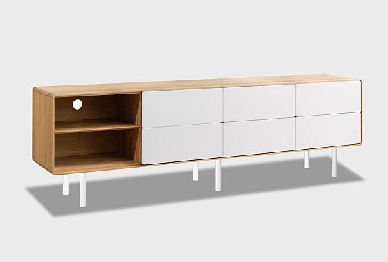 Тумба под ТВ высокая "Норман" 4 с нишей (левая) массив дуба, МДФ, металл 7