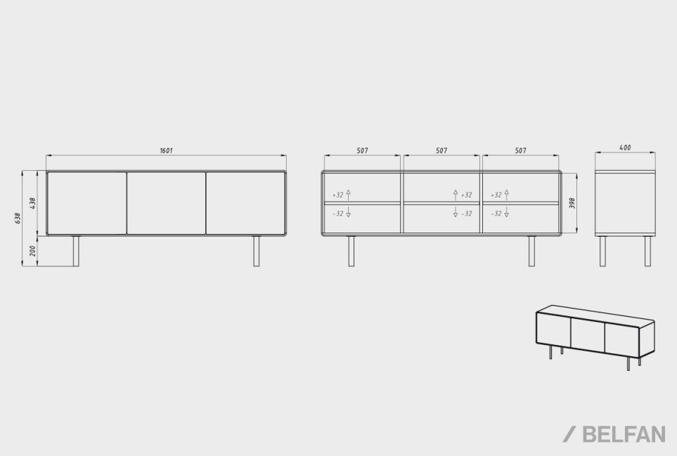 Тумба под ТВ высокая "Норман" 3 массив дуба, МДФ, металл 4