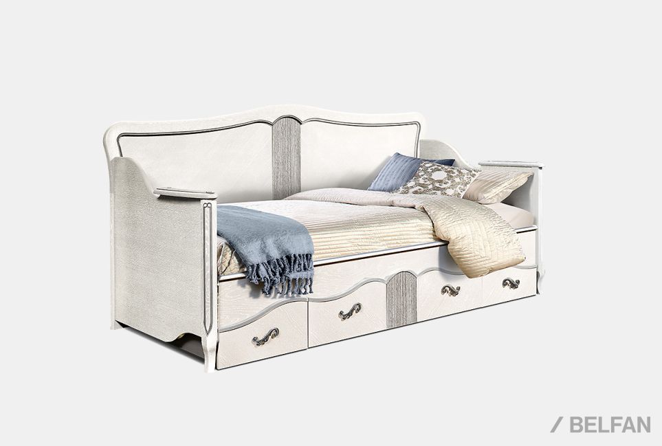 Кровать односпальная "Катрин" 90 (фигурная спинка) массив и шпон дуба 1