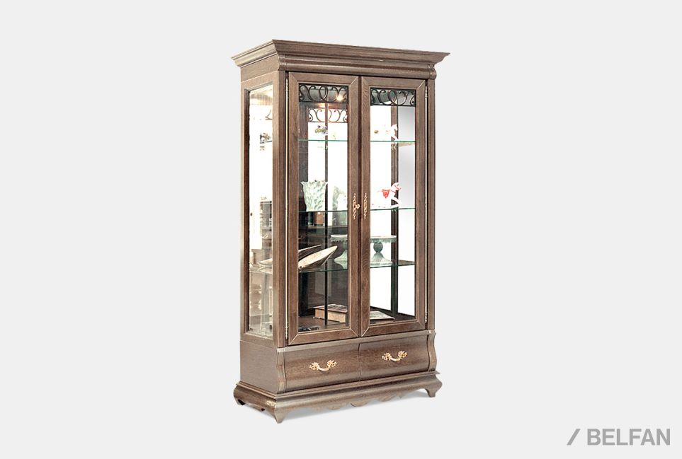 Шкаф с витриной 2-х дверный "Тэфи" массив и шпон дуба 1