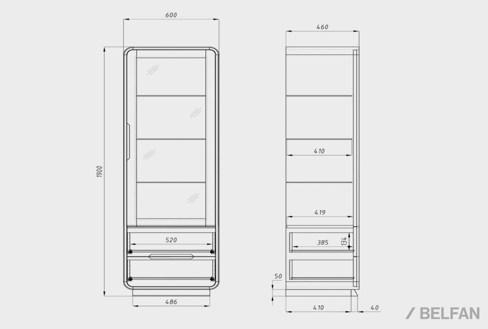Витрина 1-но дверная "Монблан" (правая) массив дуба 3