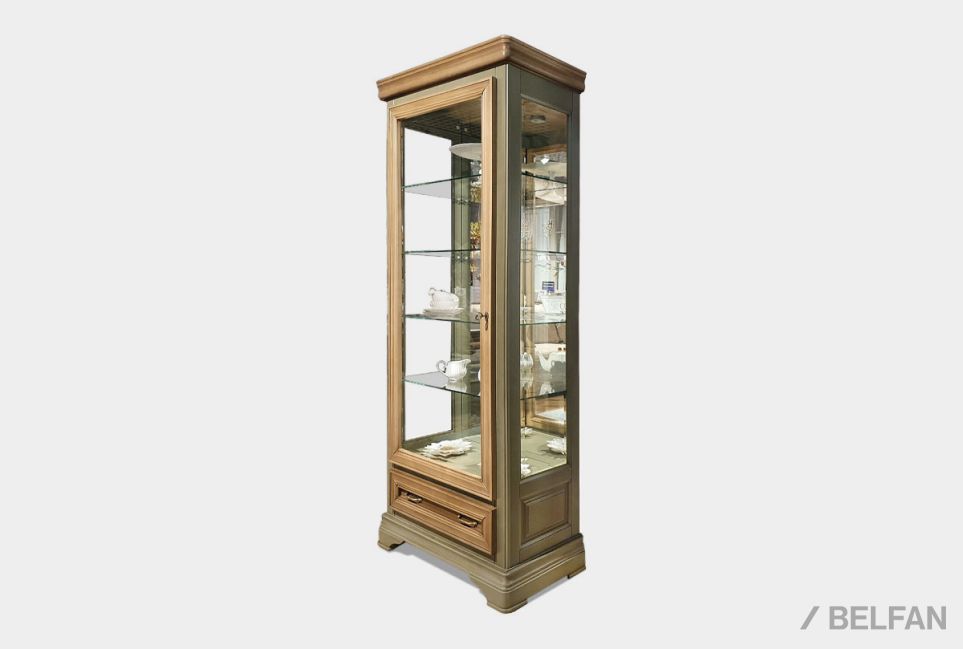 Шкаф с витриной 1-но дв. "Оливия" (левый) массив и шпон ольхи 6