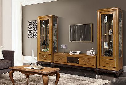 Шкаф с витриной 1-но дв. "Соната" (правый); без декора; *ММ-284-01/01; коньяк с тёмной патиной+горький шоколад