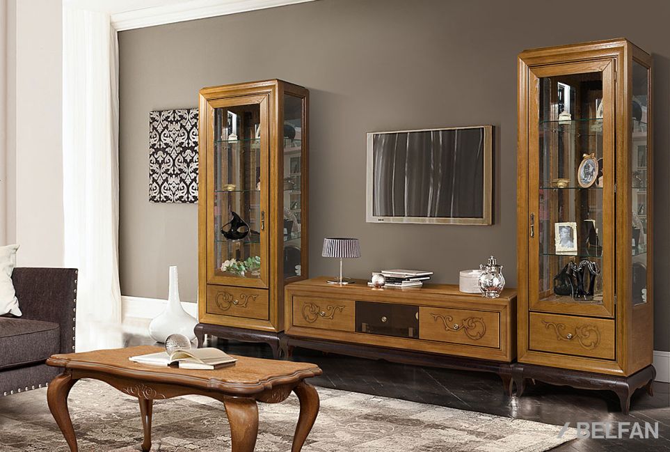 Шкаф с витриной 1-но дв. "Соната" (правый) массив и шпон дуба 5