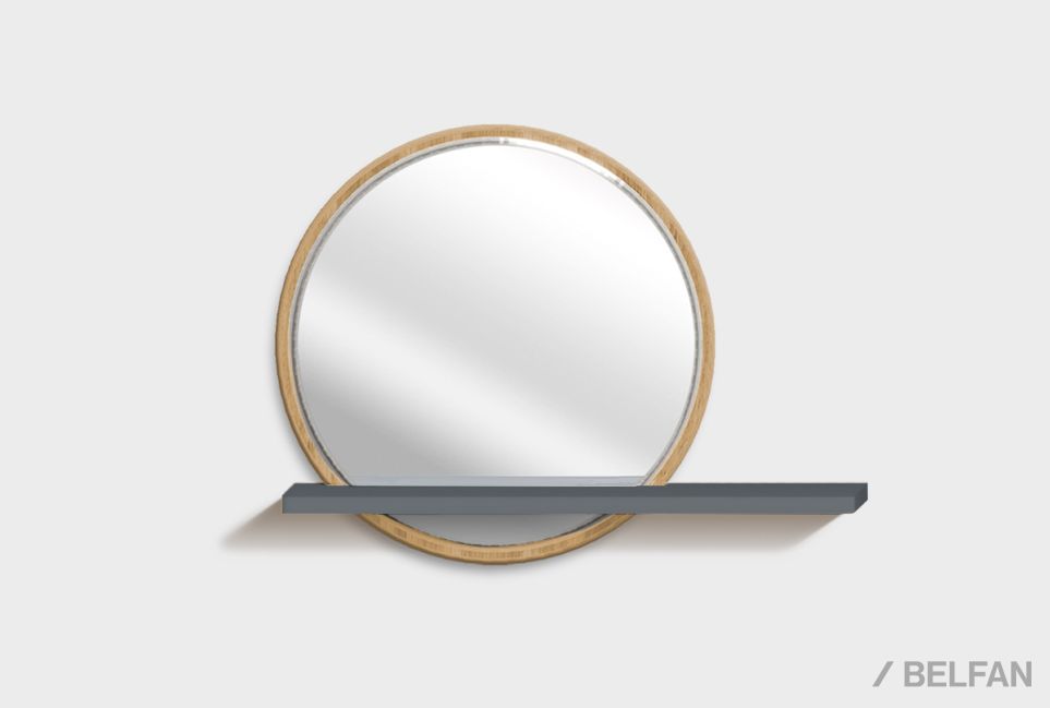 Зеркало настенное с полкой "Уоллстрит" (круглое) массив дуба 1