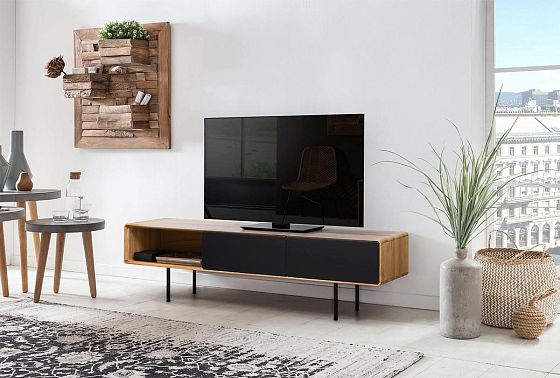 Тумба под ТВ низкая "Норман" 3 с нишей (левая) массив дуба, МДФ, металл 6