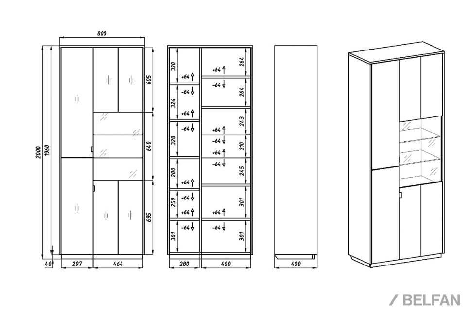 Витрина 2-х дверная "Forest" массив дуба 4