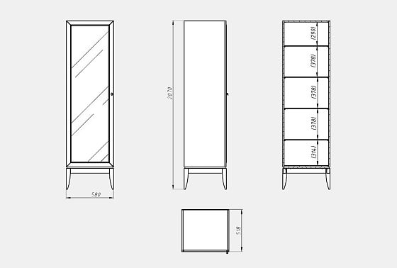 Шкаф с витриной 1-но дв. "Коста" левый массив и шпон дуба 5