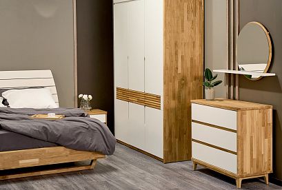 Комод "Уоллстрит" 3; 3 ящика; *А-012.06; к-бейц-масло, ф-белый, вст-бейц-масло