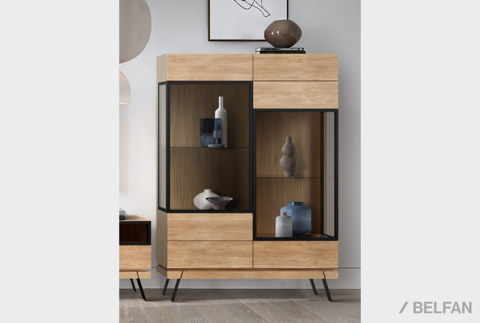 Тумба высокая "Этна" (стекло) массив дуба, металл 1