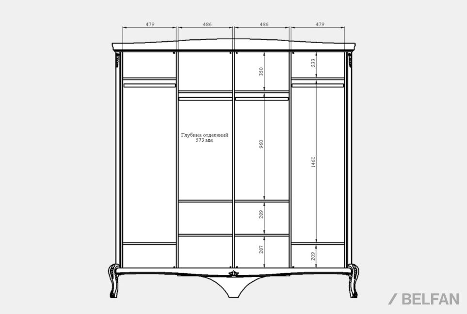 Шкаф для одежды "Флерон" 4-х дв. (с зеркалом) массив и шпон дуба 2