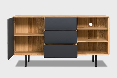 Тумба "Норман" 3 с нишей (правая); дуб натуральный, чёрный