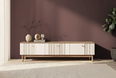 Тумба под ТВ "Меридиан" 180; *А-017.124; к-торфяной дуб, ф-панна котта