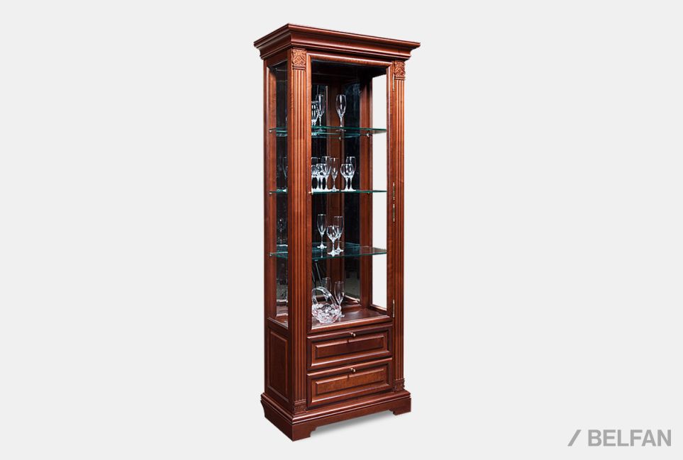 Шкаф с витриной "Престиж" 6 массив и шпон берёзы 1