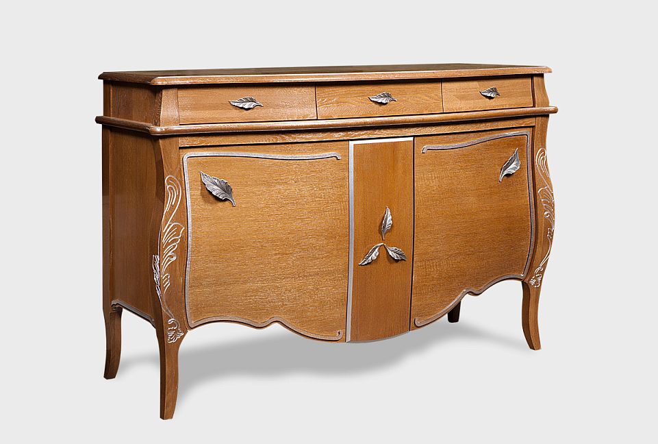 Тумба "Трио"; с баром; белая эмаль с золотой патиной