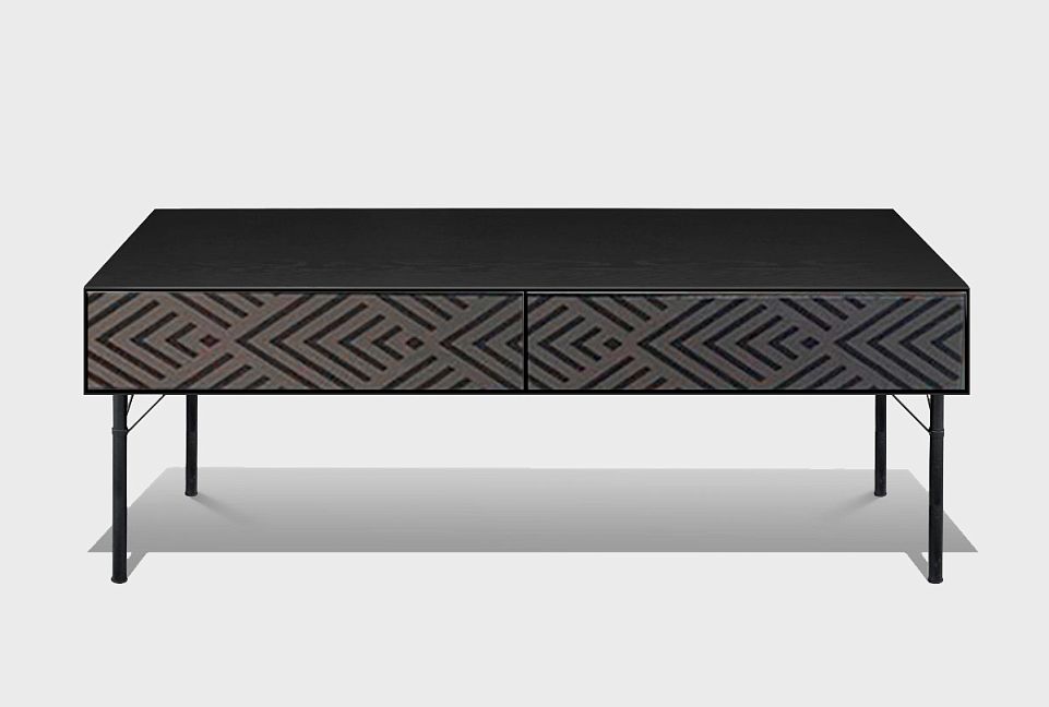 Стол журнальный "Арт" 606; 2 ящика; антрацит, принт ромбы, чёрный металл