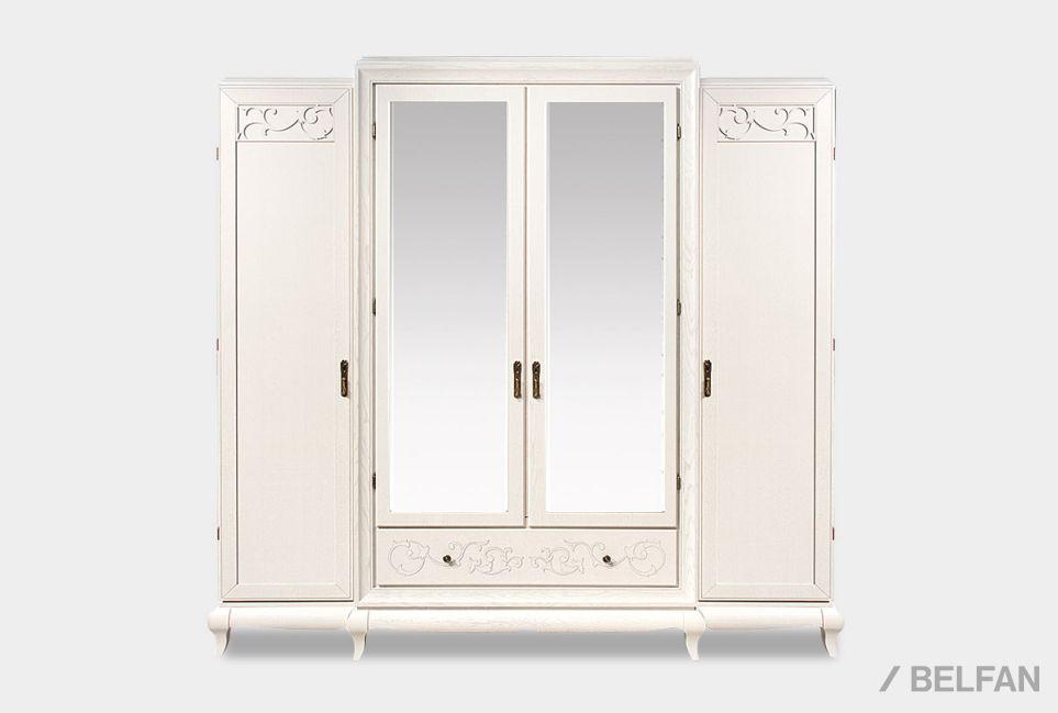 Шкаф для одежды 4-х дв. "Соната" с зеркалом (без декора) массив и шпон дуба 6