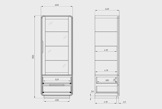 Витрина 1-но дверная "Монблан" (правая) массив дуба 4