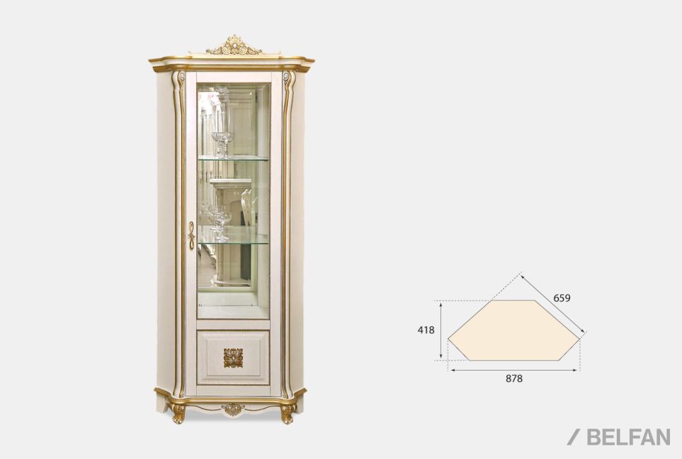 Шкаф с витриной угловой "Алези 10 Люкс" (правый) массив и шпон дуба 1