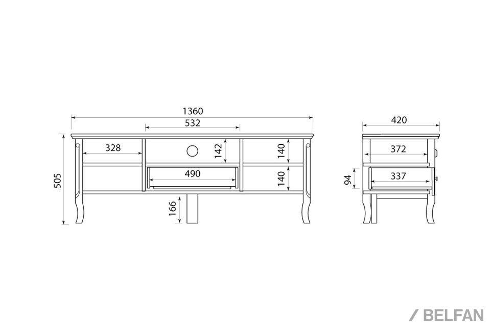 Тумба под ТВ "Катрин" (узкая) массив и шпон дуба 2