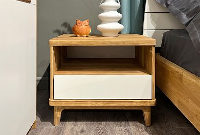 Тумба прикроватная "Уоллстрит" (с нишей); *А-012.07; к-бейц-масло, ф-белый, п-бейц-масло