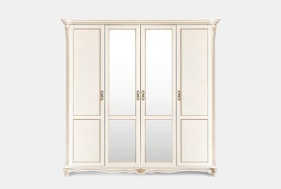 Шкаф 4-х дв. "Алези"; 2 зеркала; *П 1.350.1.14; слоновая кость с золочением