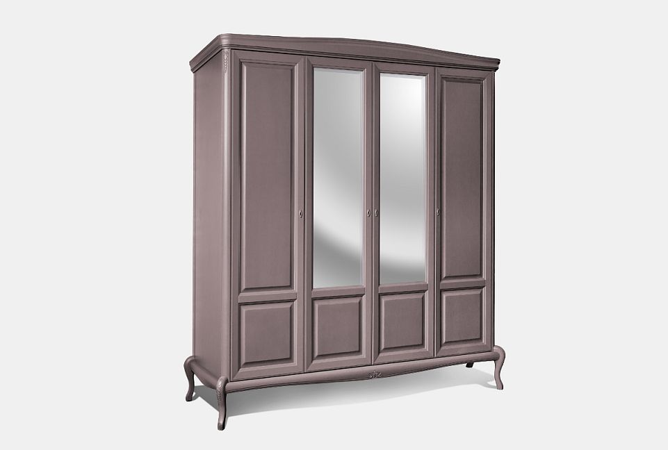 Шкаф для одежды "Флерон" 4-х дв. (с зеркалом); альба с серебряной патиной