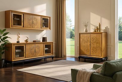 Шкаф навесной 4-х секционный "Соната" (без декора); *ММ-284-14; коньяк с тёмной патиной+горький шоколад