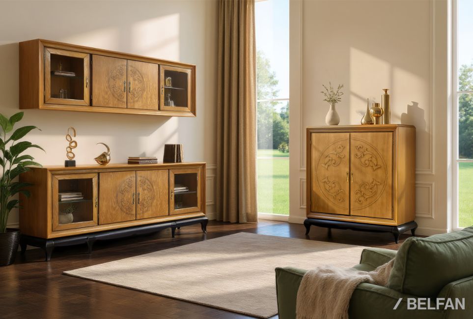 Шкаф навесной 4-х секционный "Соната" (без декора) массив и шпон дуба 4