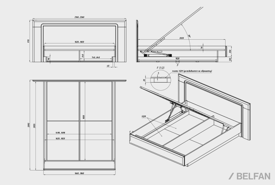 Кровать "Бремен" с подъемным механизмом массив дуба 4