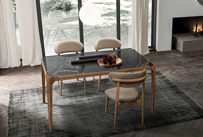 Стол обеденный "Бергамо"; стекло мрамор; 1800x864; американский орех