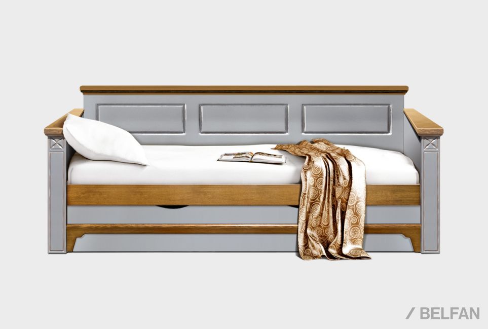 Кровать-диван под два матраса "Бриансон" массив и шпон дуба, МДФ 16