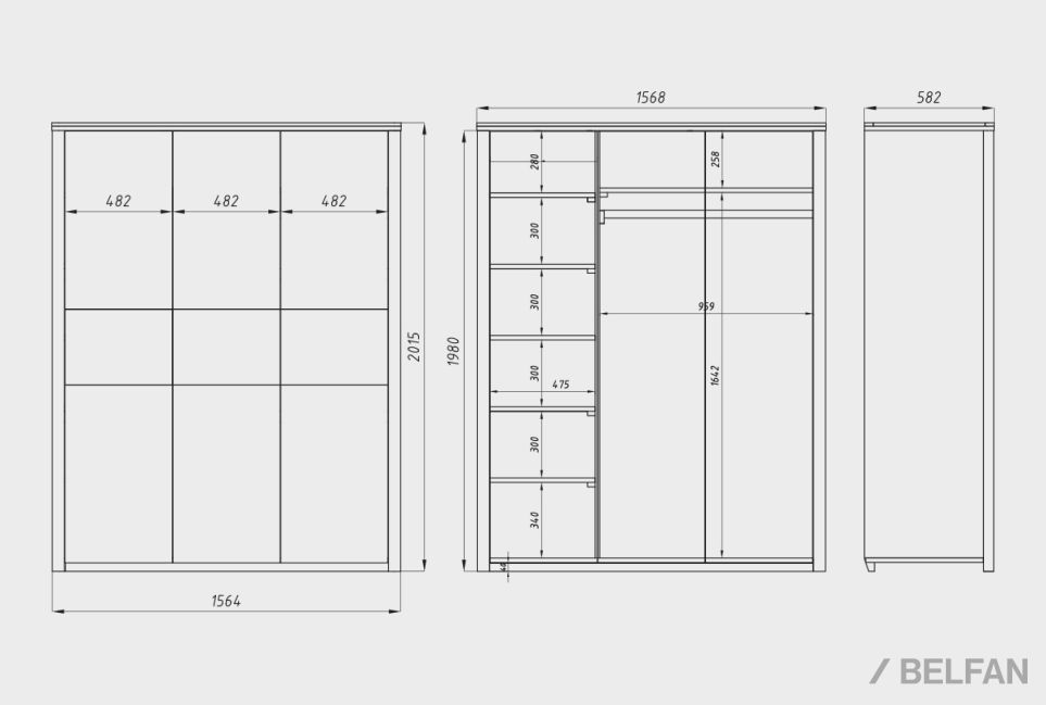 Шкаф для одежды 3-х дверный "Норд" массив дуба 3