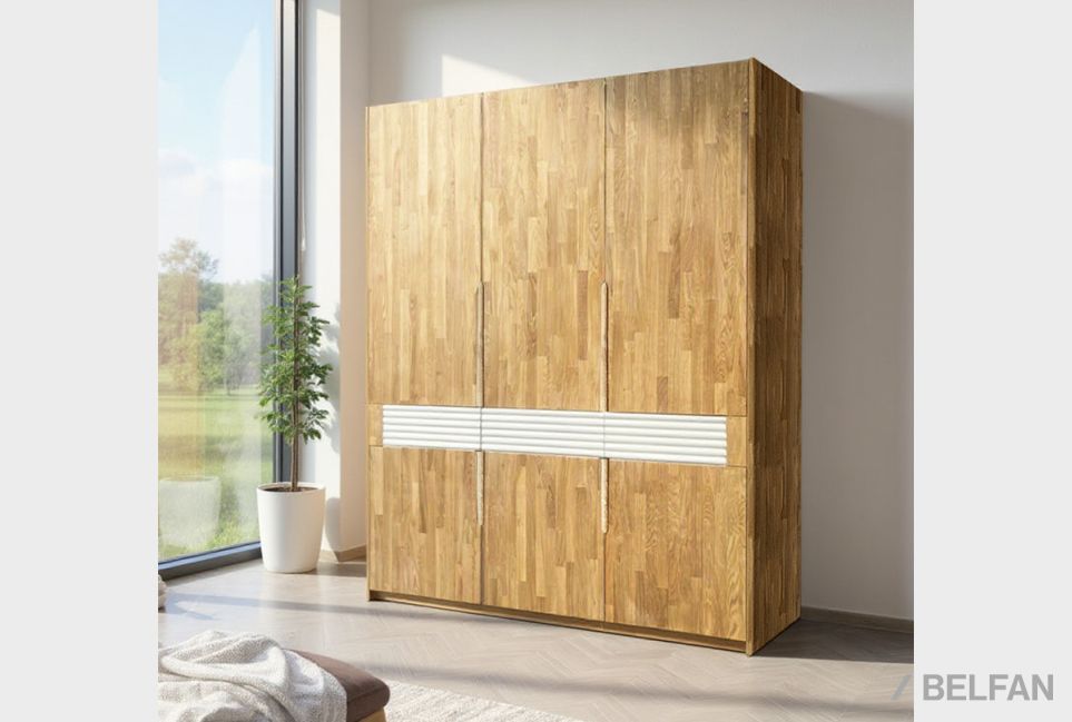 Шкаф для одежды 3-х дверный "Уоллстрит" массив дуба, МДФ 1