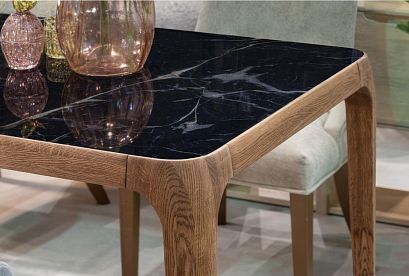 Стол обеденный "Бергамо"; стекло мрамор; 1800x864; американский орех