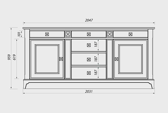 Тумба 3-х секционная "Бриансон" массив и шпон дуба, МДФ 6