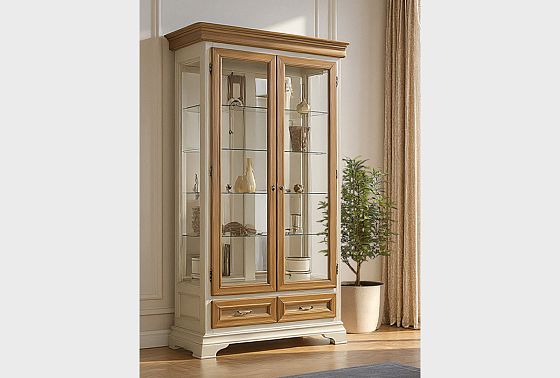 Шкаф с витриной 2-х дверный "Оливия" массив и шпон ольхи 6