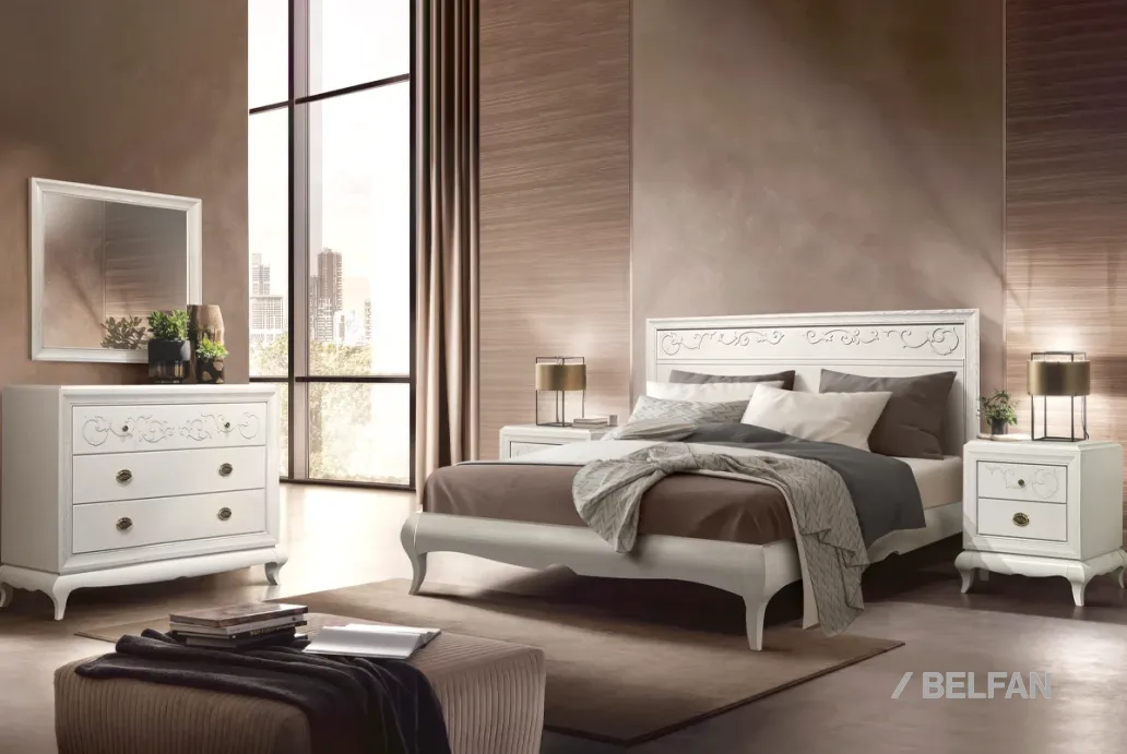 Спальня «Соната» #5 белая эмаль с тёмной патиной