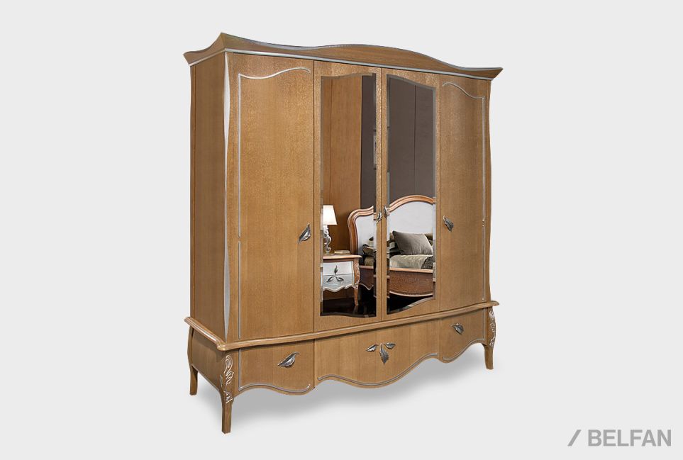 Шкаф для одежды 4-х дв. "Трио" (с зеркалом) массив и шпон дуба 1